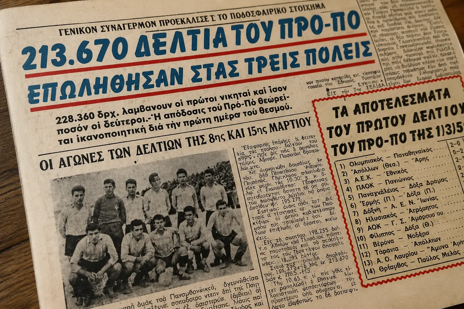 ΠΡΟ-ΠΟ: Πώς ξεκίνησε το θρυλικό παιχνίδι και ποιος κέρδισε το πρώτο 12άρι Πρωτοσέλιδο της εποχής με τα αποτελέσματα του πρώτου δελτίου του ΠΡΟ-ΠΟ και την ανακοίνωση του μοναδικού νικητή.